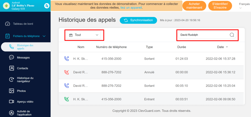 Historique des appels